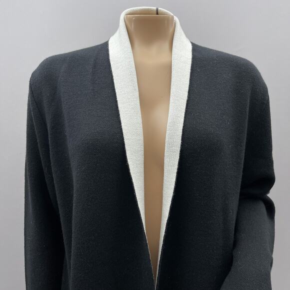 Maxsport Two Tone Open Front Duster Cardigan Sweater Black Women's Size Medium - Picture 2 of 10